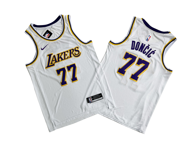 Men's Los Angeles Lakers #77 Luka Dončić White Association Edition Stitched Basketball Jersey